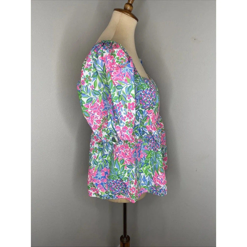 Lilly Pulitzer Kay A cherry on Top Print Puff sleeve Top size 10